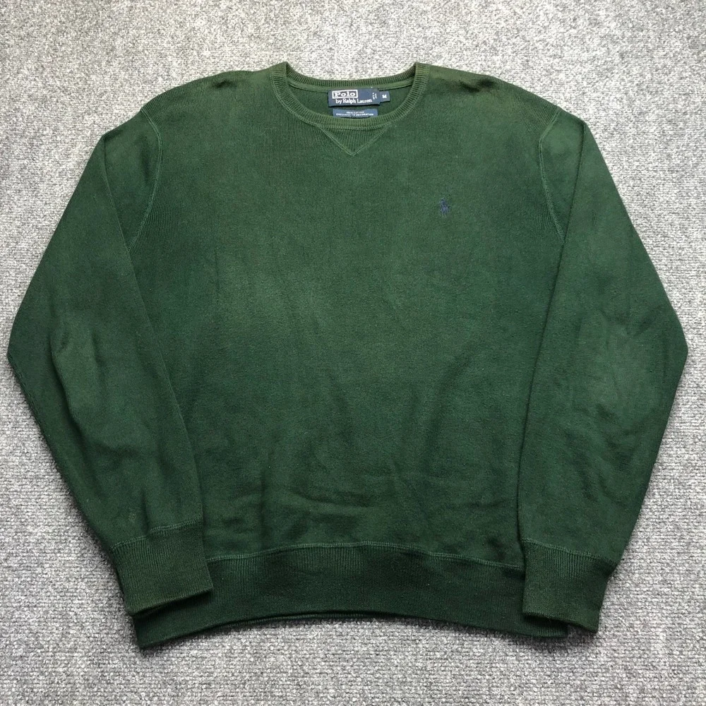 Polo Ralph Lauren Mens Green Cotton Crewneck Knit Sweater Pony Logo Size M